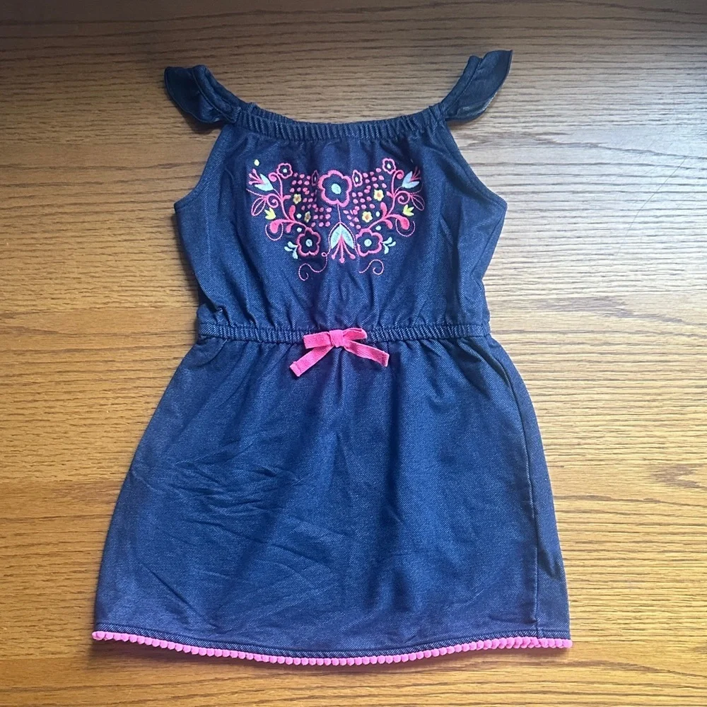 ❤️🆕 THE CHILDREN’S PLACE Navy Blue Kids Dress with Pink Embroidery 3T - Picture 2 of 5